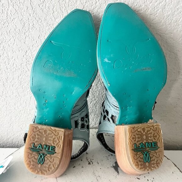 Lane Robin Mule Blue Cowboy Boots Womens 7 Cowgirl Western Leather Short Ankle - Picture 8 of 11